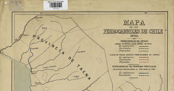 Plano de los ferrocarriles de Chile [material cartográfico] : Ferrocarriles del Estado y ferrocarriles de propiedad particular.