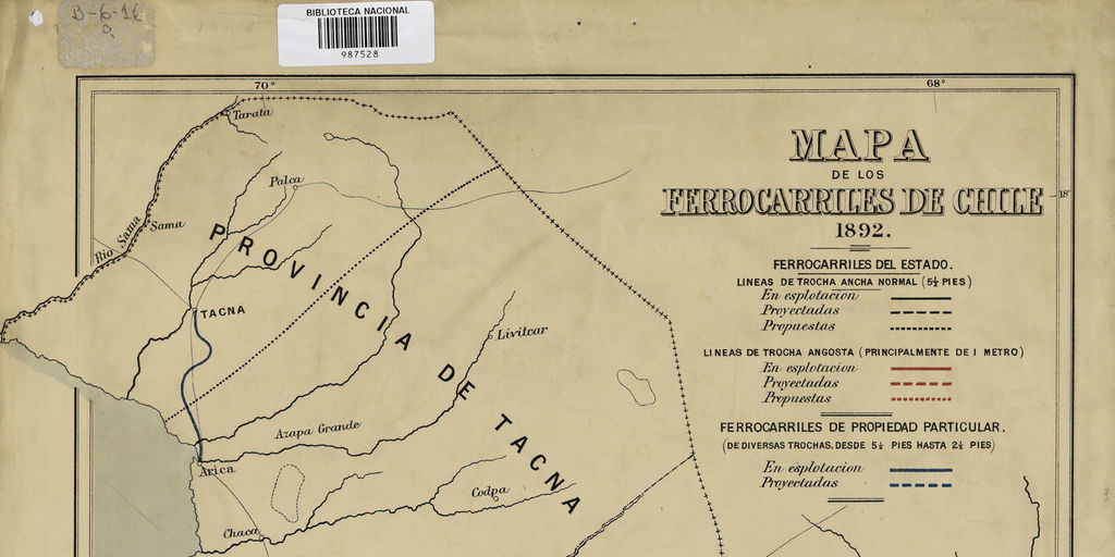 Plano de los ferrocarriles de Chile [material cartográfico] : Ferrocarriles del Estado y ferrocarriles de propiedad particular.