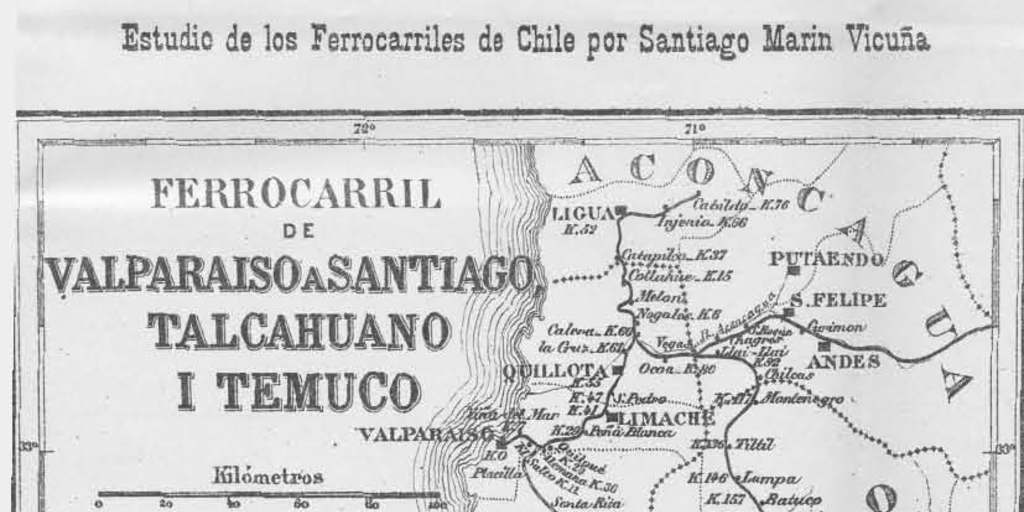 Mapa Ferrocarril de Valparaíso a Santiago, Talcahuano y Temuco