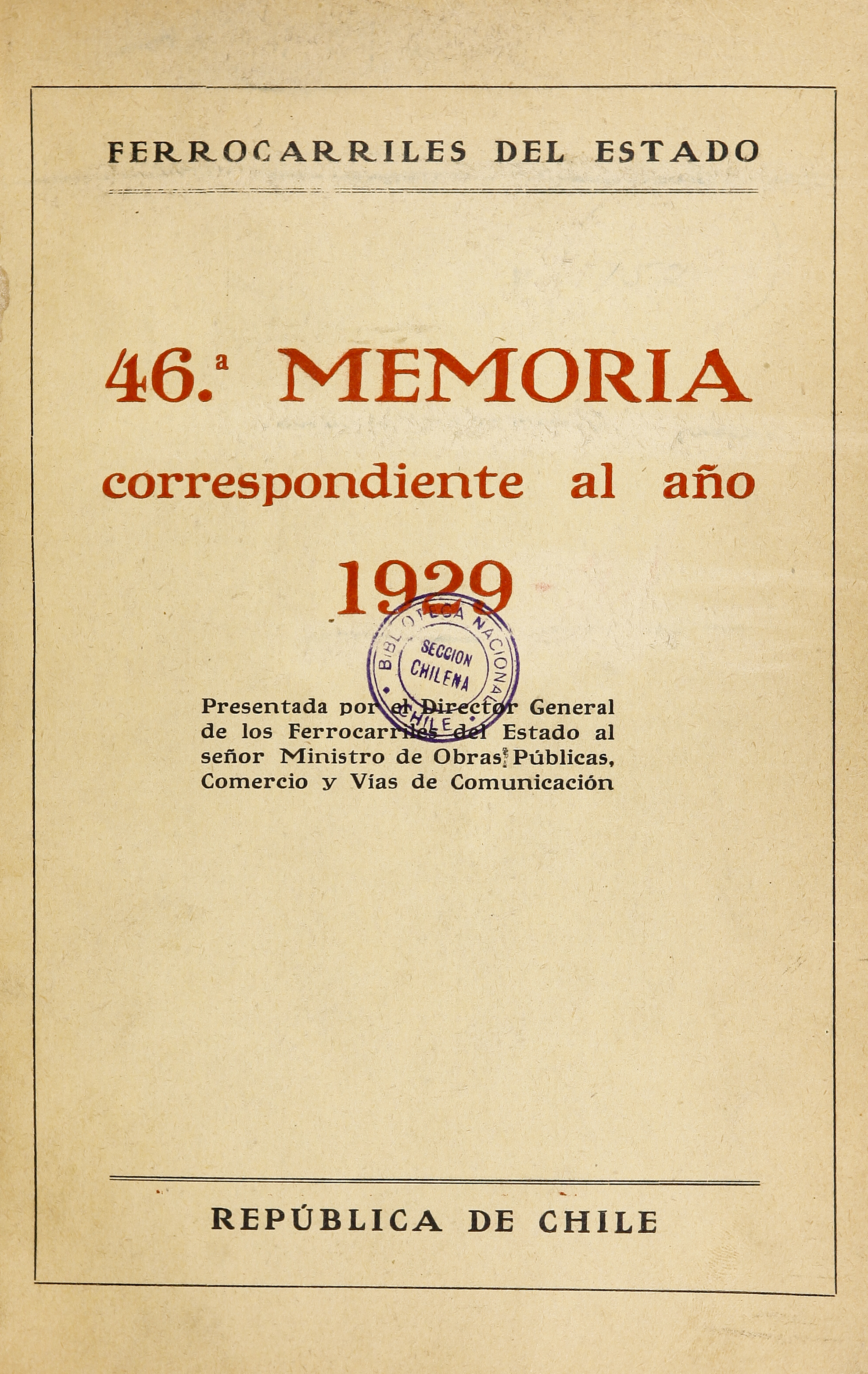 Cuadrigesima sexta memoria. Presentada por el director general al ministerio de fomento. Año 1929