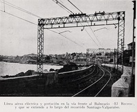 Línea aérea eléctrica y postación en la vía frente al Balneario «El Recreo»