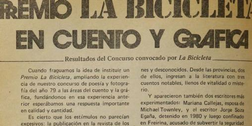 Premio La Bicicleta en cuento y gráfica, 1981