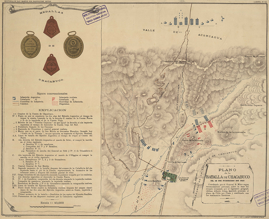 Plano de la batalla de Chacabuco el 12 de febrero de 1817