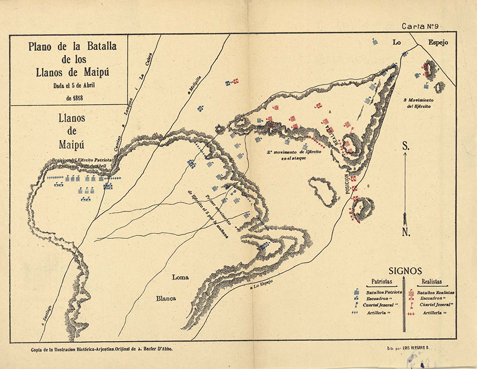 Plano de la batalla de los Llanos de Maipú: dada el 5 de abril de 1818