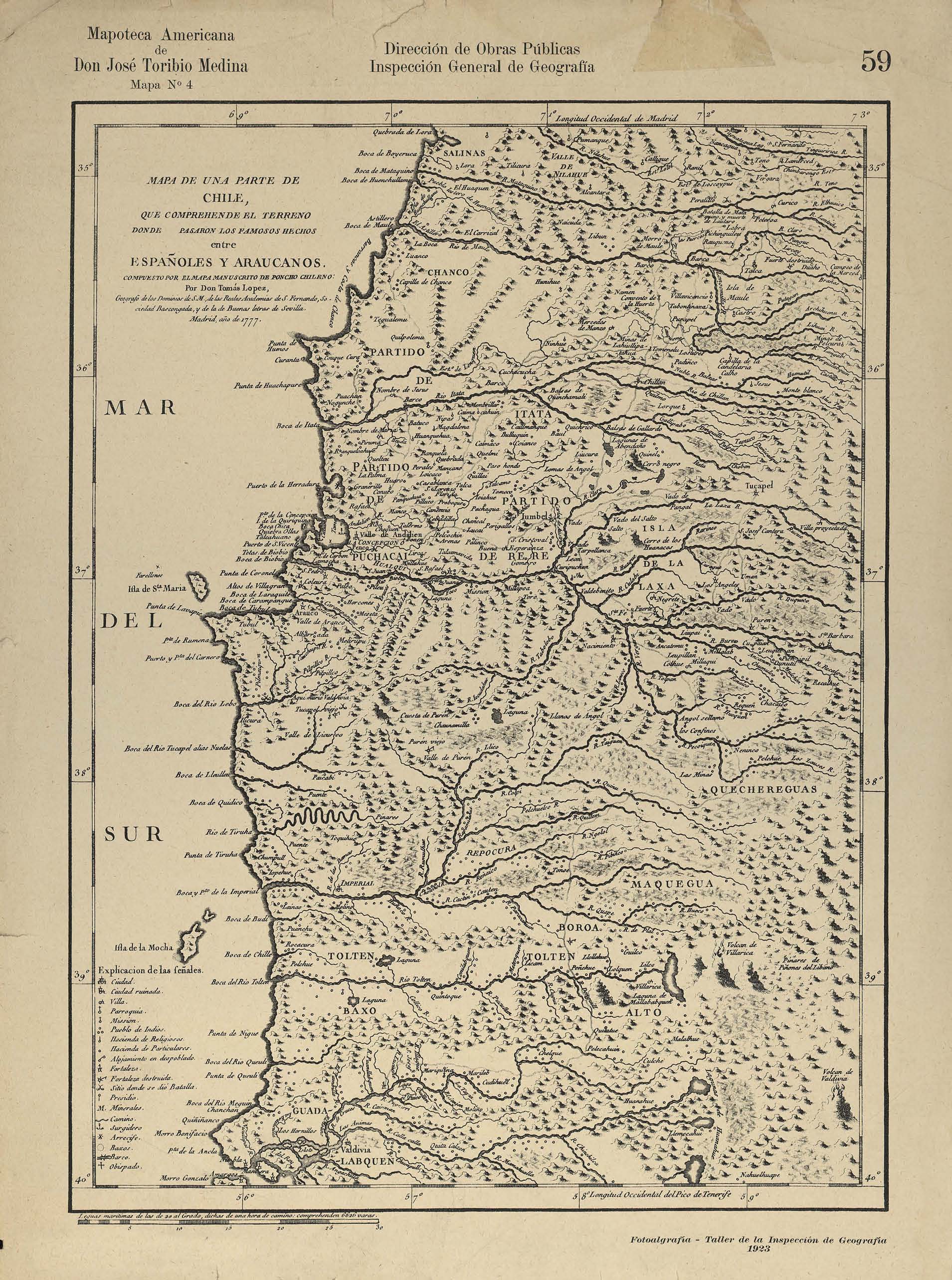 Mapa de una parte de Chile que comprehende el terreno donde pasaron los famosos hechos entre españoles y araucanos [material cartográfico]