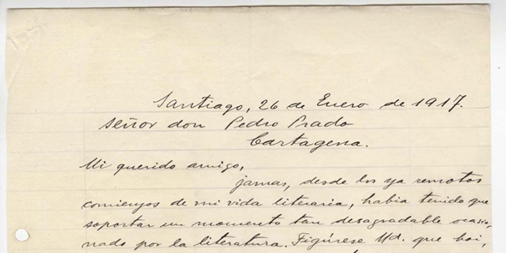 [Carta] 1917 ene. 26, Santiago, Chile [a] Pedro Prado [manuscrito]