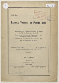 29ª memoria de la Fábrica Victoria de Puente Alto, 1934
