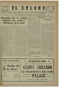 El Colono, número 5, 3 de noviembre de 1935