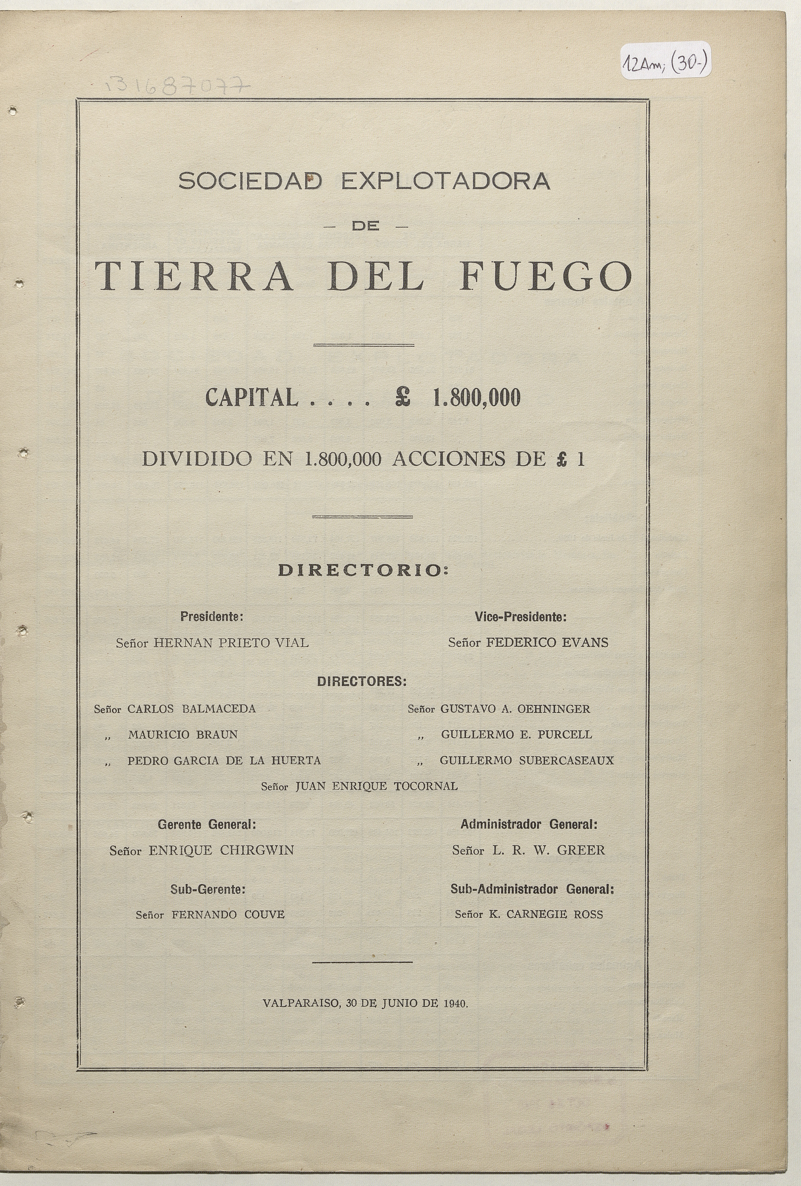 Memoria de la Sociedad Explotadora de Tierra del Fuego, 1940