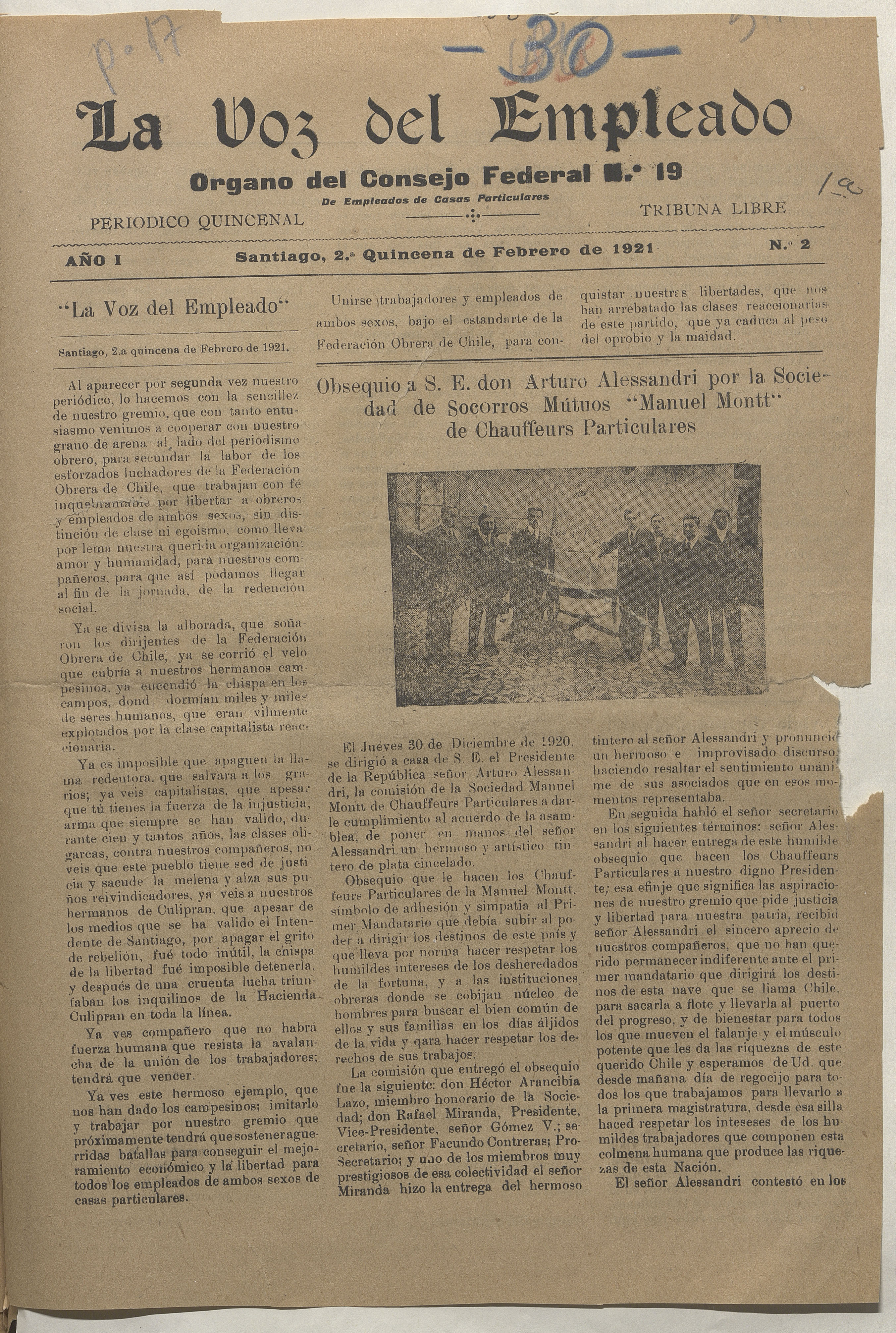 La Voz del empleado, Santiago, 1921