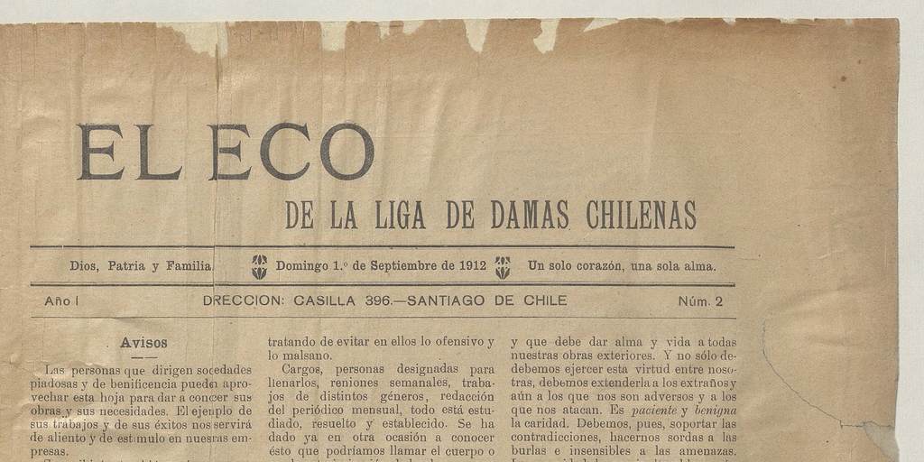 El Eco de la Liga de Damas Chilenas, año 1, número 2,