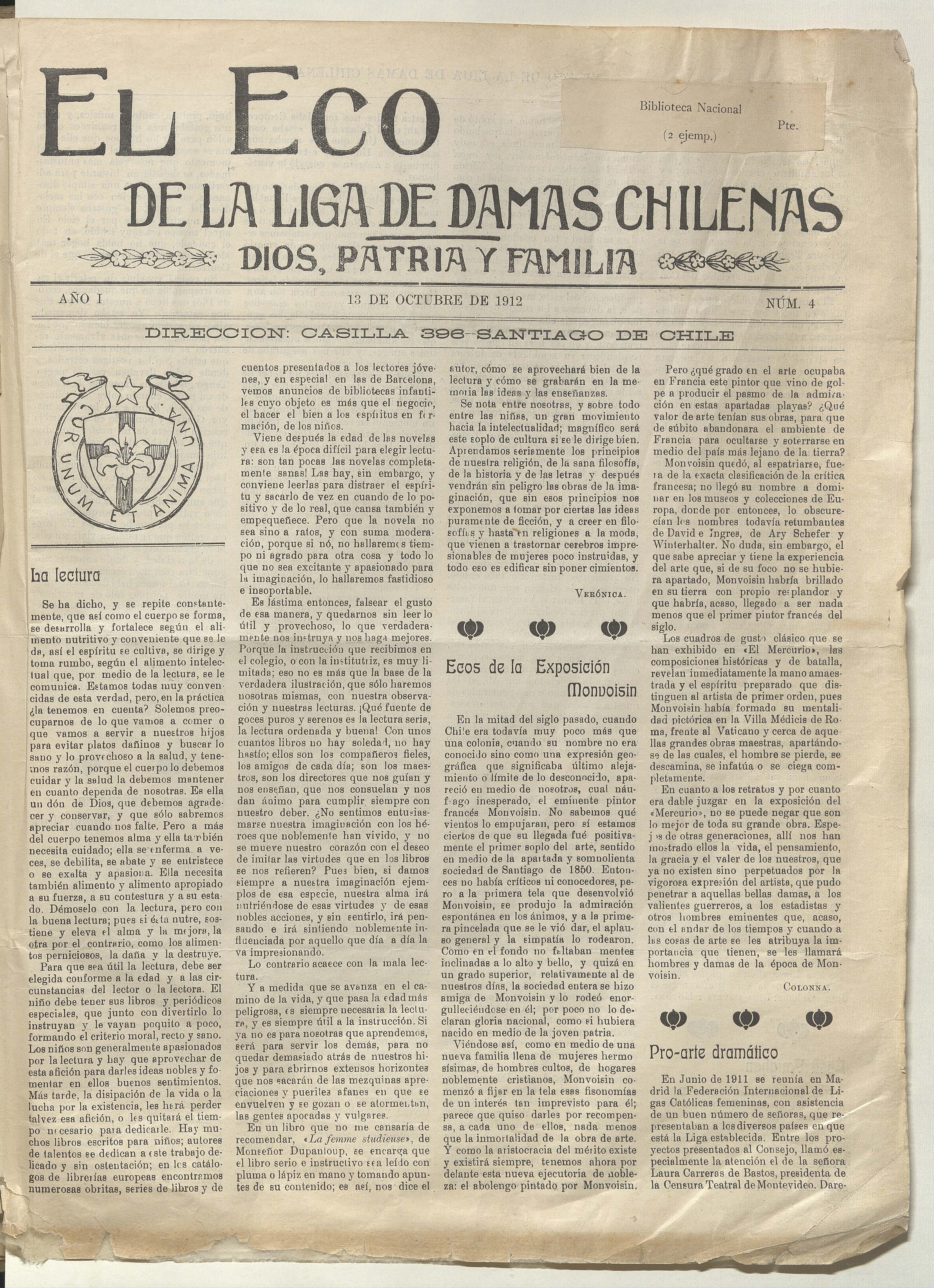 El Eco de la Liga de Damas Chilenas, año 1, número 4
