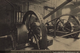 Pie de página: Sala de motores. Fabrica de Tejido Punto de Lana y Algodón de los señores E. Perreau y Cía. 1920