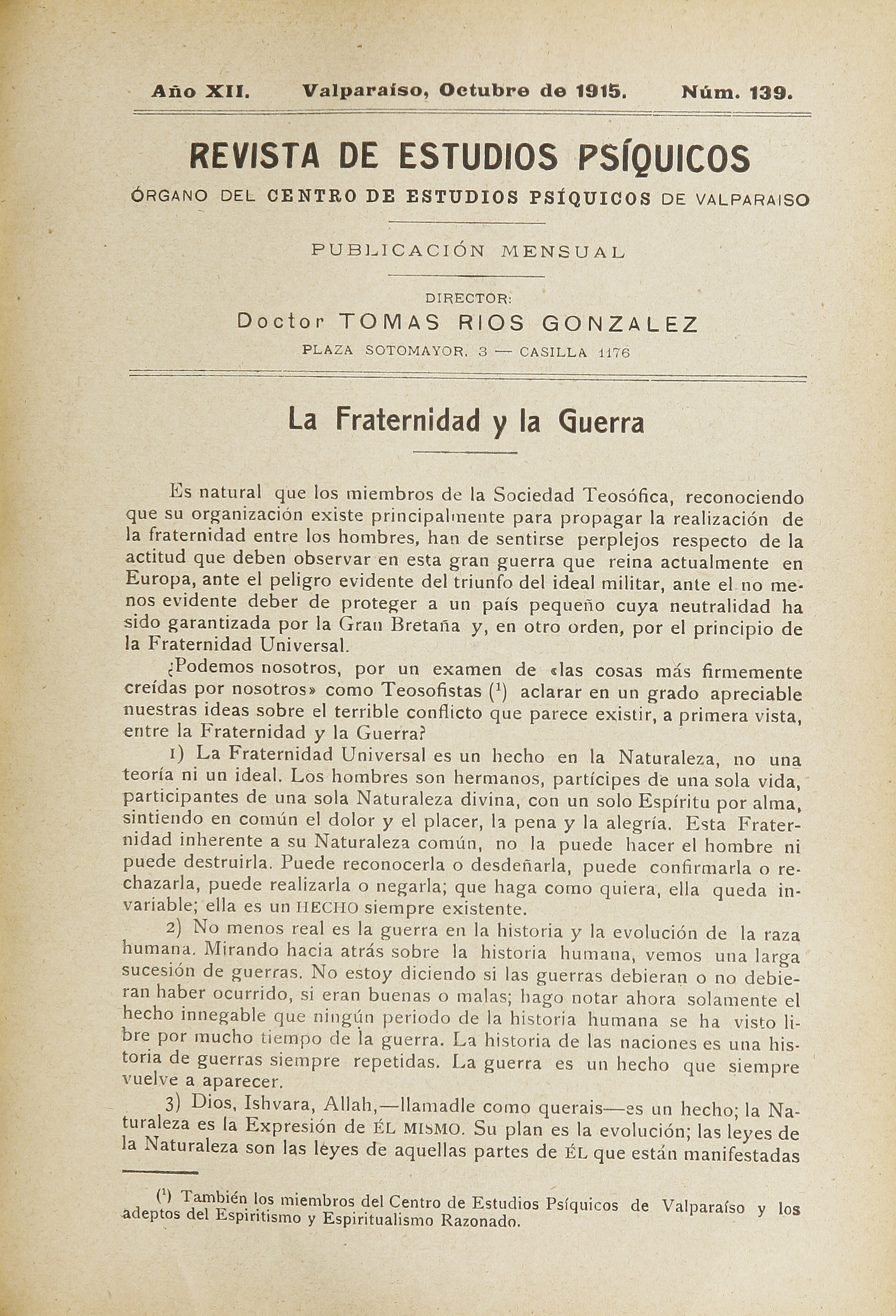 Revista de Estudios Psíquicos, n° 139, octubre de 1915