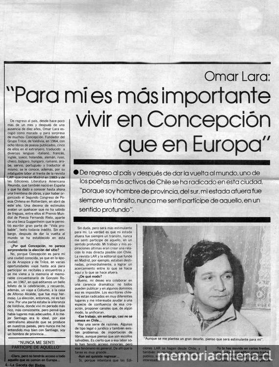 Omar Lara: "Para mí es mas importante vivir en Concepción que vivir en Europa"