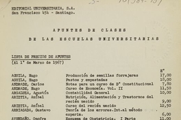 Apuntes de clases de las escuelas universitarias: lista de precios de apuntes (al 1 de marzo de 1967)