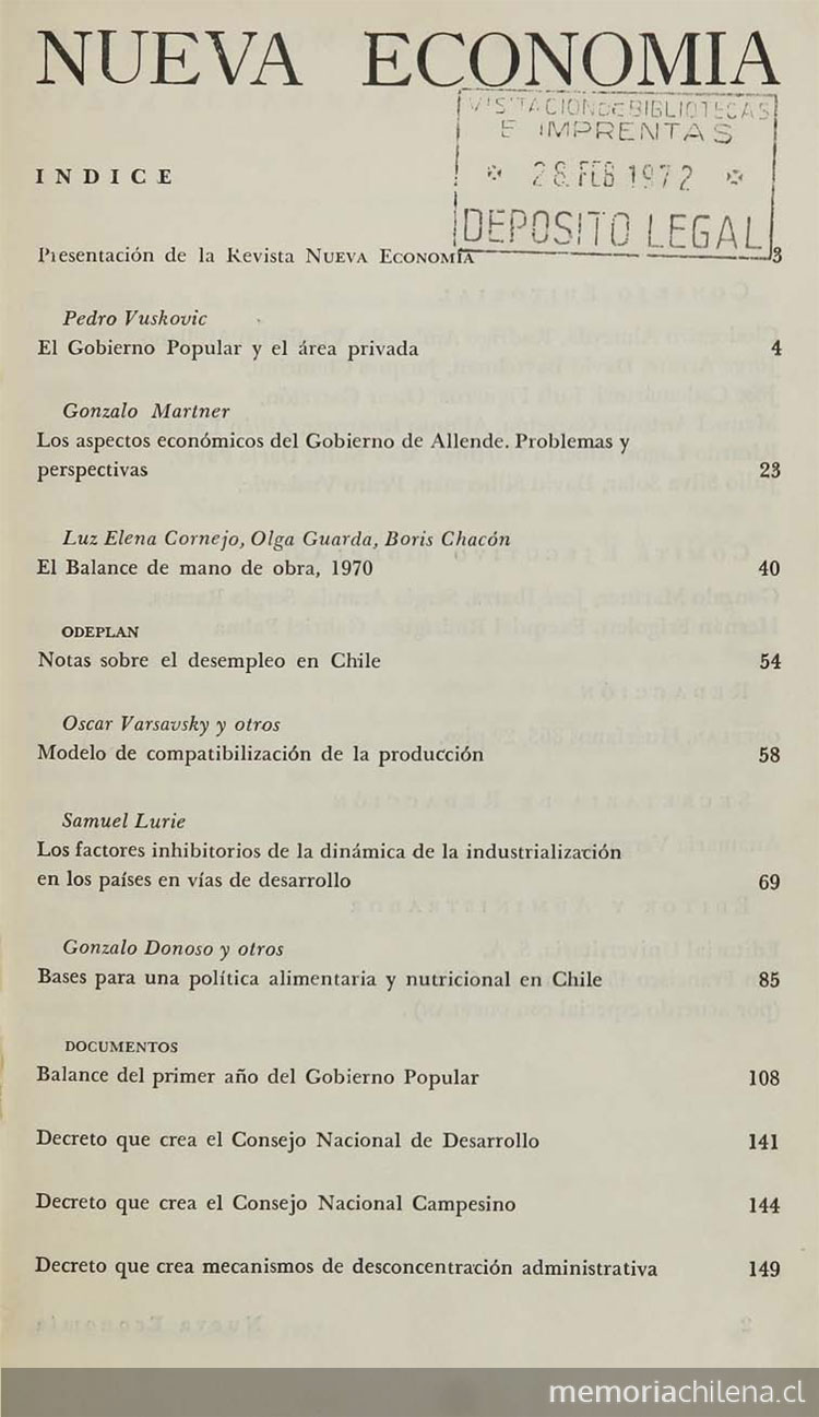 Nueva economía : número 1, septiembre-diciembre, 1971