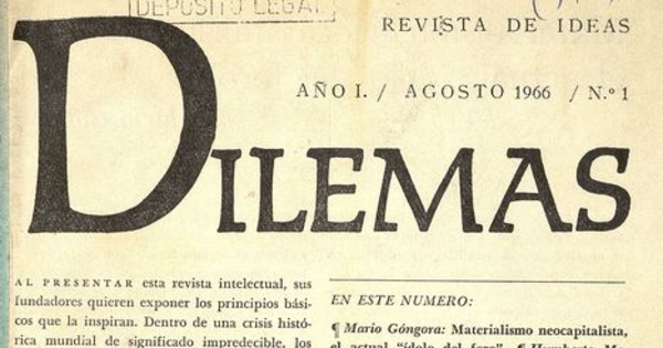 Revista Dilemas. Año I, número 1, agosto de 1966