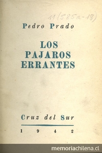 Portada de Los pájaros errantes de Pedro Prado, publicado por Cruz del Sur, 1942