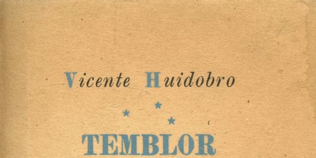 Portada de Temblor del cielo de Vicente Huidobre, publicado por editorial Cruz del Sur en 1942