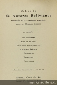 Presentación de la Colección Autores bolivianos, de la editorial Cruz del Sur, en 1943.