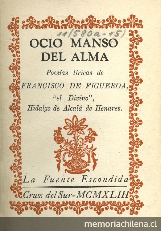 Portada de Ocio mando del alma, de Francisco de Figueroa, publicado por editorial Cruz del Sur en 1943