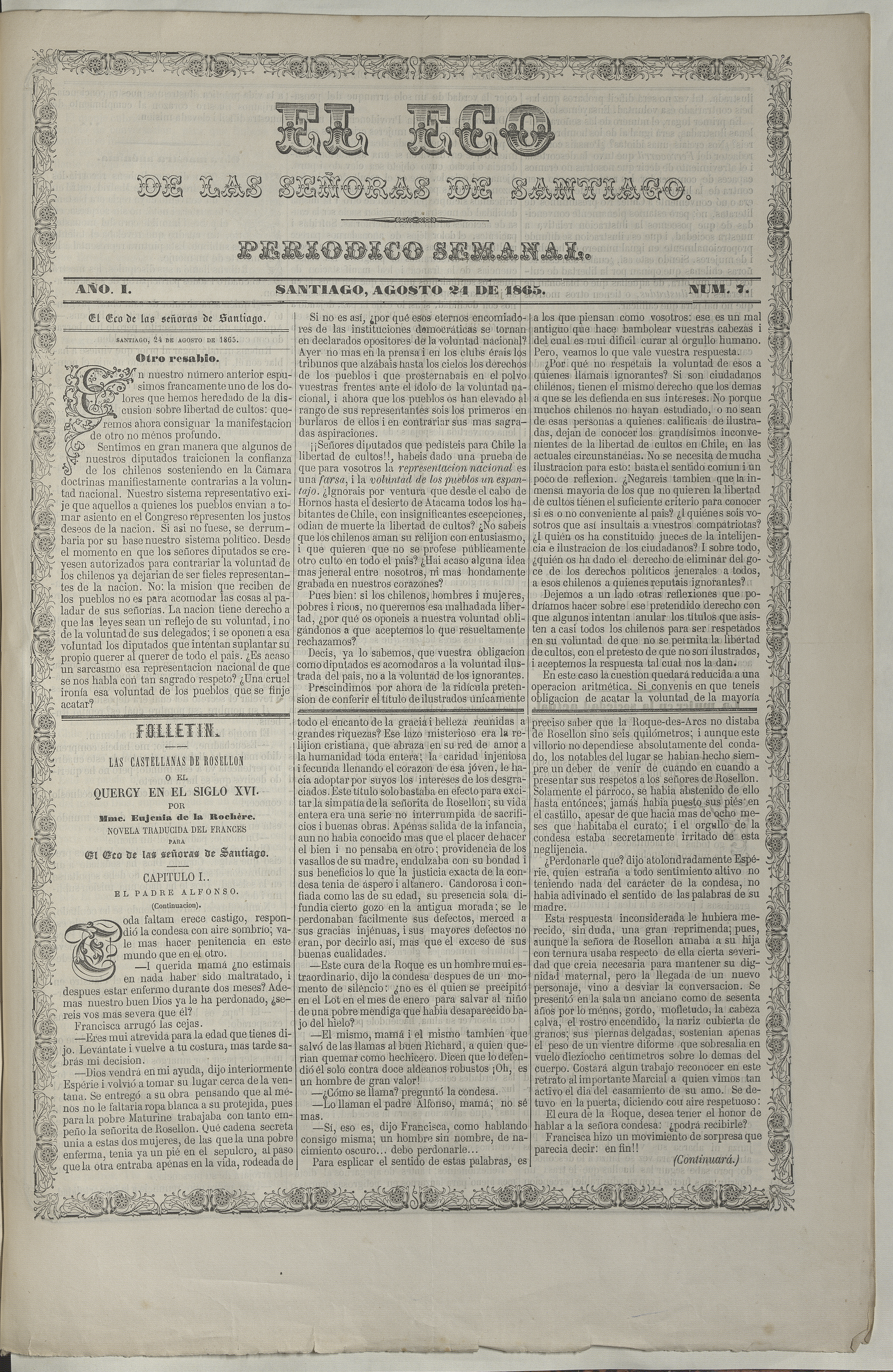 El eco de las señoras. Año 1, número 7, 24 de agosto de 1865