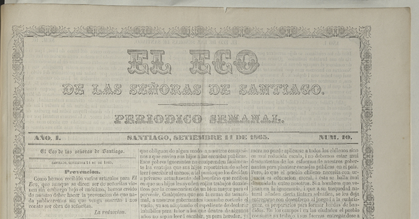 El eco de las señoras. Año 1, número 10, 11 de septiembre de 1865