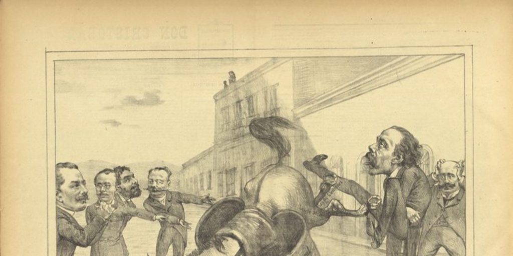 "[Libertad electoral] Yo no amanso ese macho porque patea". Digitalizar imagen en Don Cristóbal. Santiago, 8 de abril de 1890.
