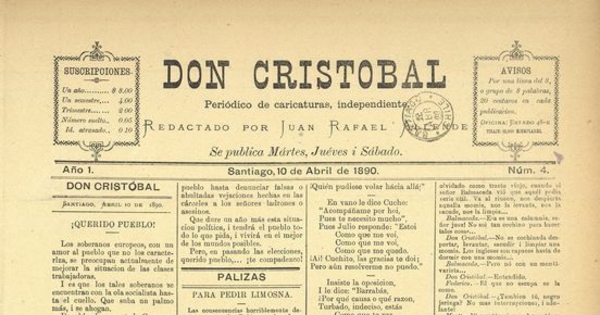 Don Cristóbal. Santiago, 10 de abril de 1890