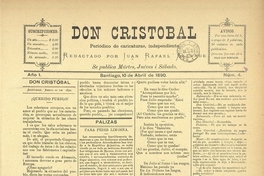 Don Cristóbal. Santiago, 10 de abril de 1890