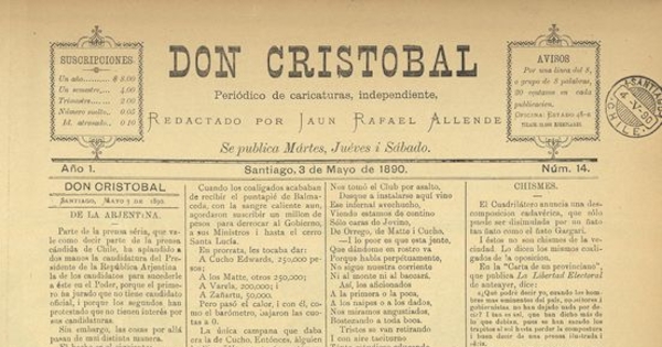 Don Cristóbal. Santiago, 3 de mayo de 1890