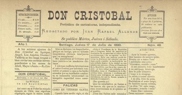 Don Cristóbal. Santiago, 17 de julio de 1890