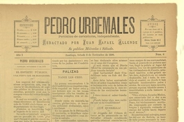 Pedro Urdemales. Santiago, 8 de noviembre de 1890