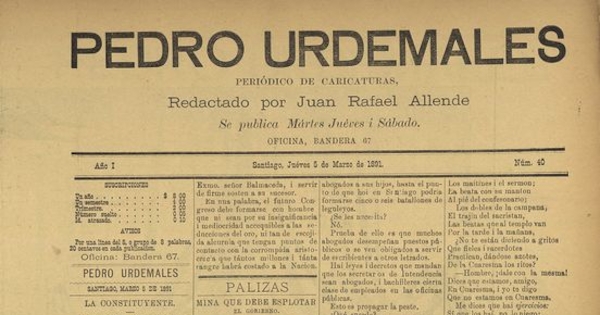 Pedro Urdemales. Santiago, 5 de marzo de 1891