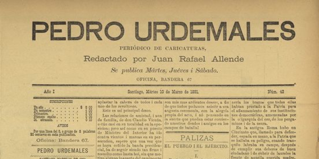 Pedro Urdemales. Santiago, 10 de marzo de 1891