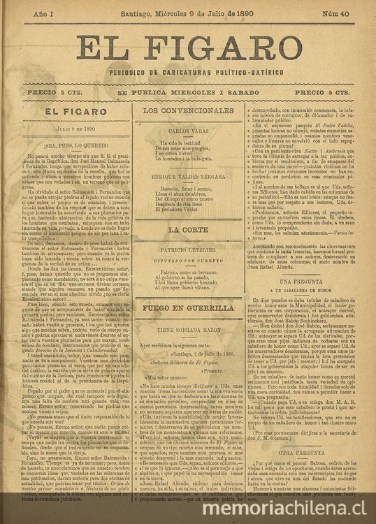 El Fígaro: periódico político-satírico. Santiago, 9 de julio de 1890