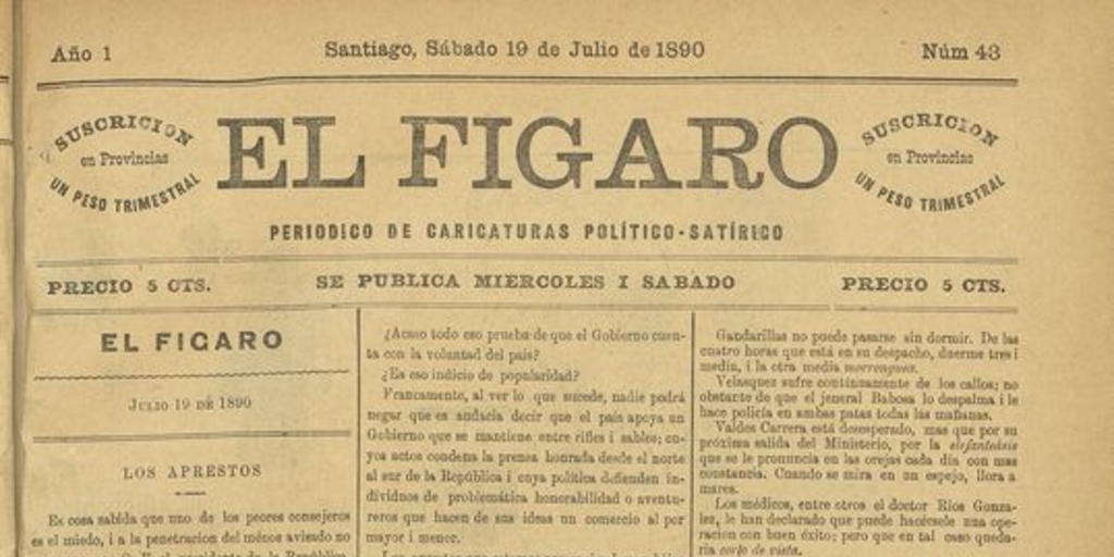 El Fígaro: periódico político-satírico. Santiago, 19 de julio de 1890
