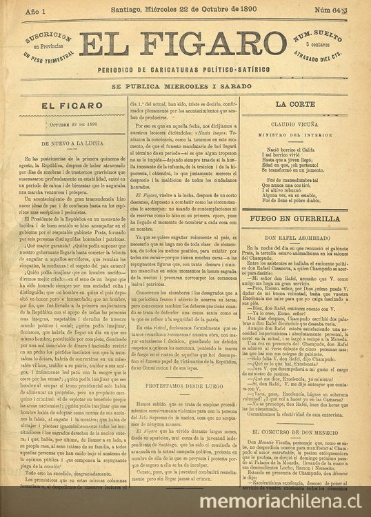 El Fígaro: periódico político-satírico. Santiago, 22 de octubre de 1890