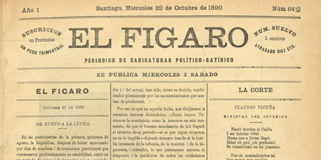 El Fígaro: periódico político-satírico. Santiago, 22 de octubre de 1890