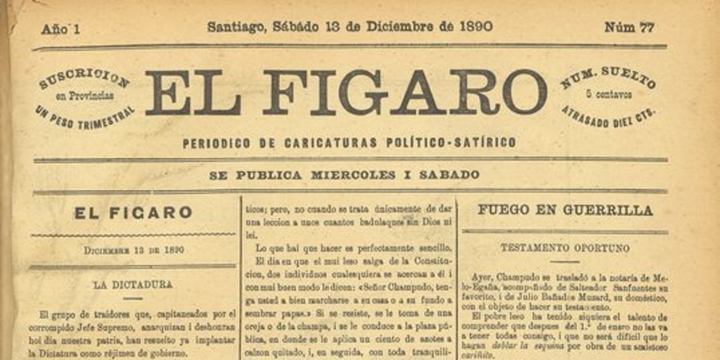 El Fígaro: periódico político-satírico. Santiago, 13 de diciembre de 1890