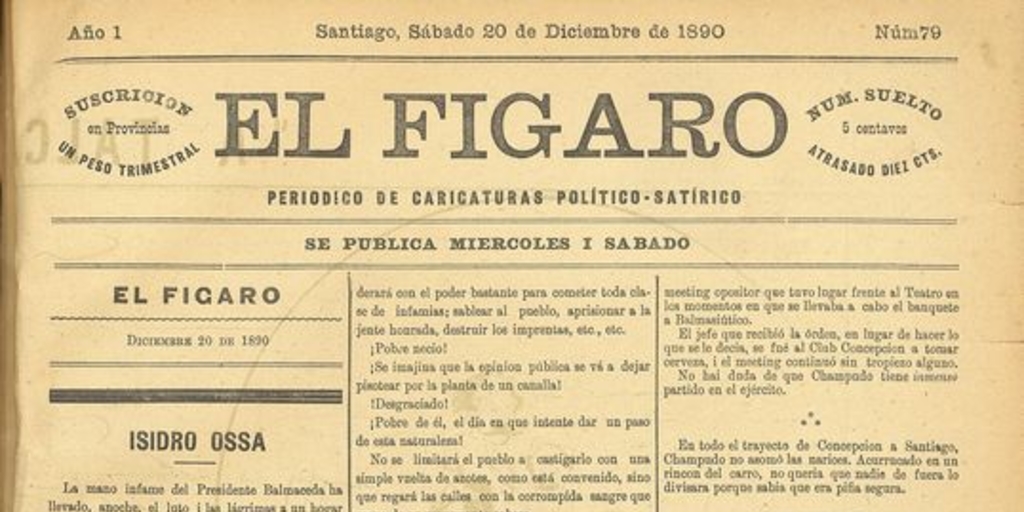 El Fígaro: periódico político-satírico. Santiago, 20 de diciembre de 1890