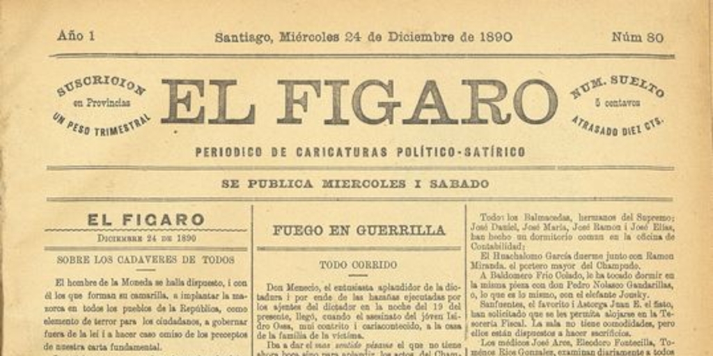 El Fígaro: periódico político-satírico. Santiago, 24 de diciembre de 1890