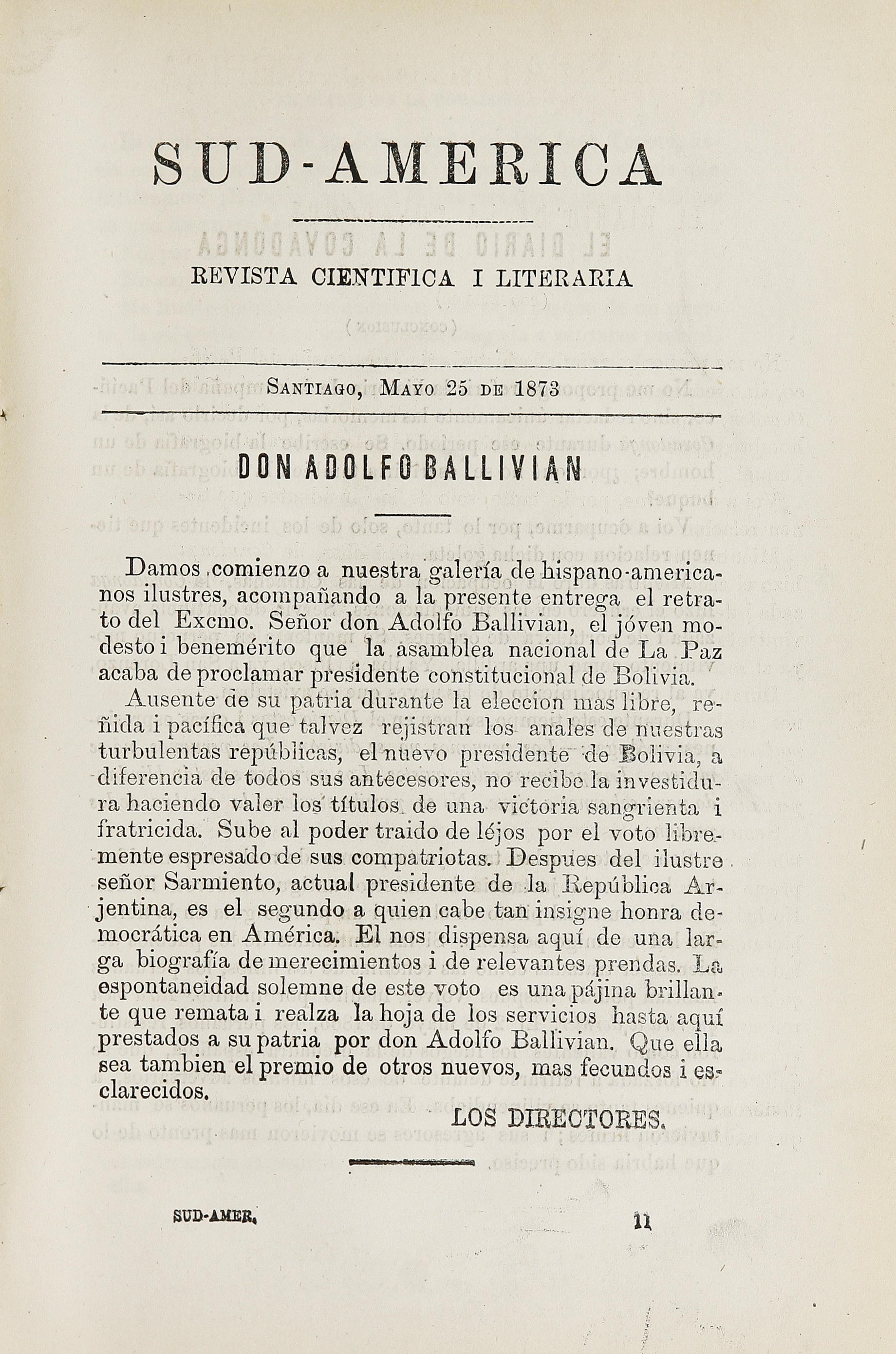 Sud-América. Tomo 1, [25 de mayo de 1873]