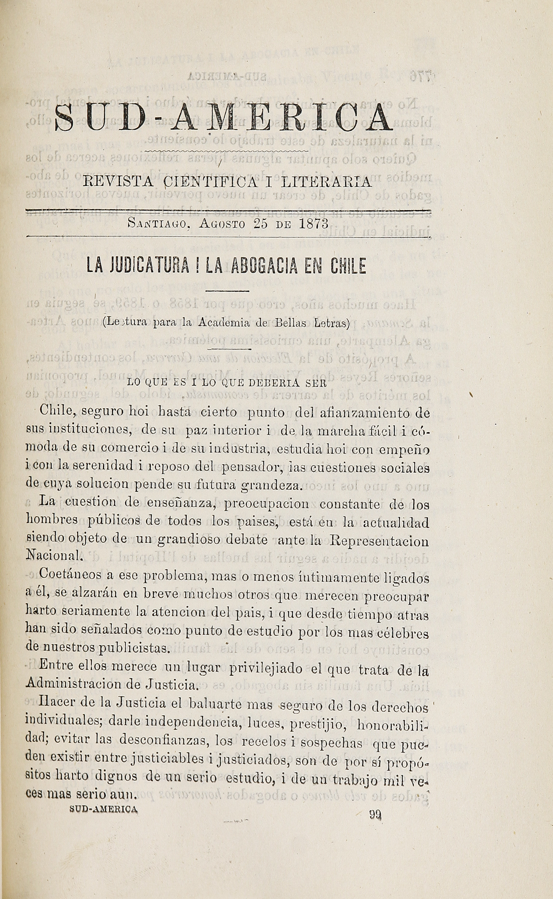 Sud-América. Tomo 1, 25 de agosto de 1873