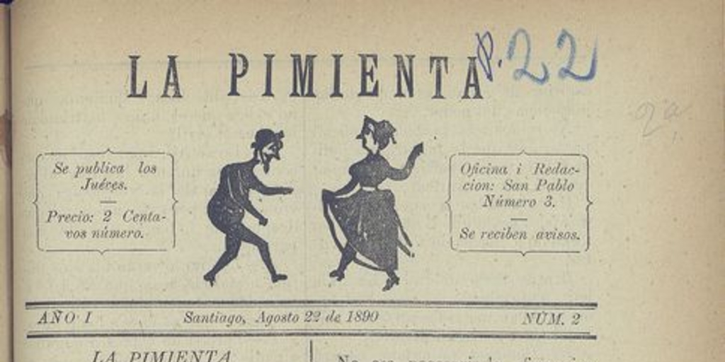 La Pimienta. Santiago, 22 de agosto de 1890