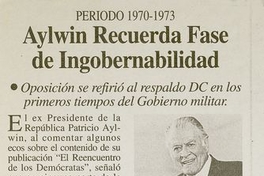 "Aylwin recuerda fase de ingobernabilidad", Estrategia, (Santiago), 6 de octubre, 1998, p. 20.
