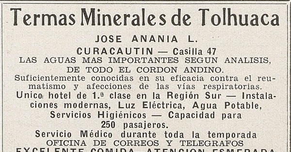 Publicidad de Termas Minerales de Tolhuaca