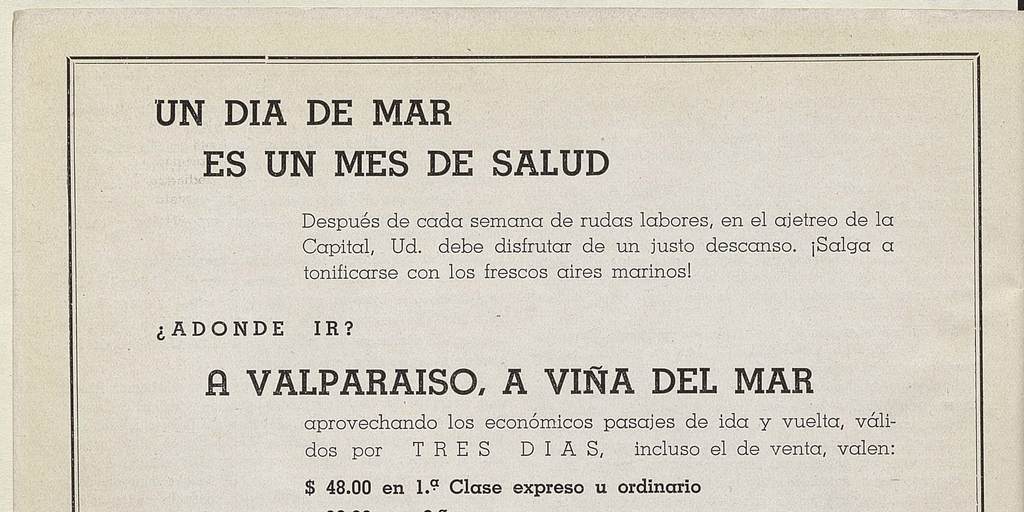 Publicidad de viaje a Valparaíso y Viña del Mar