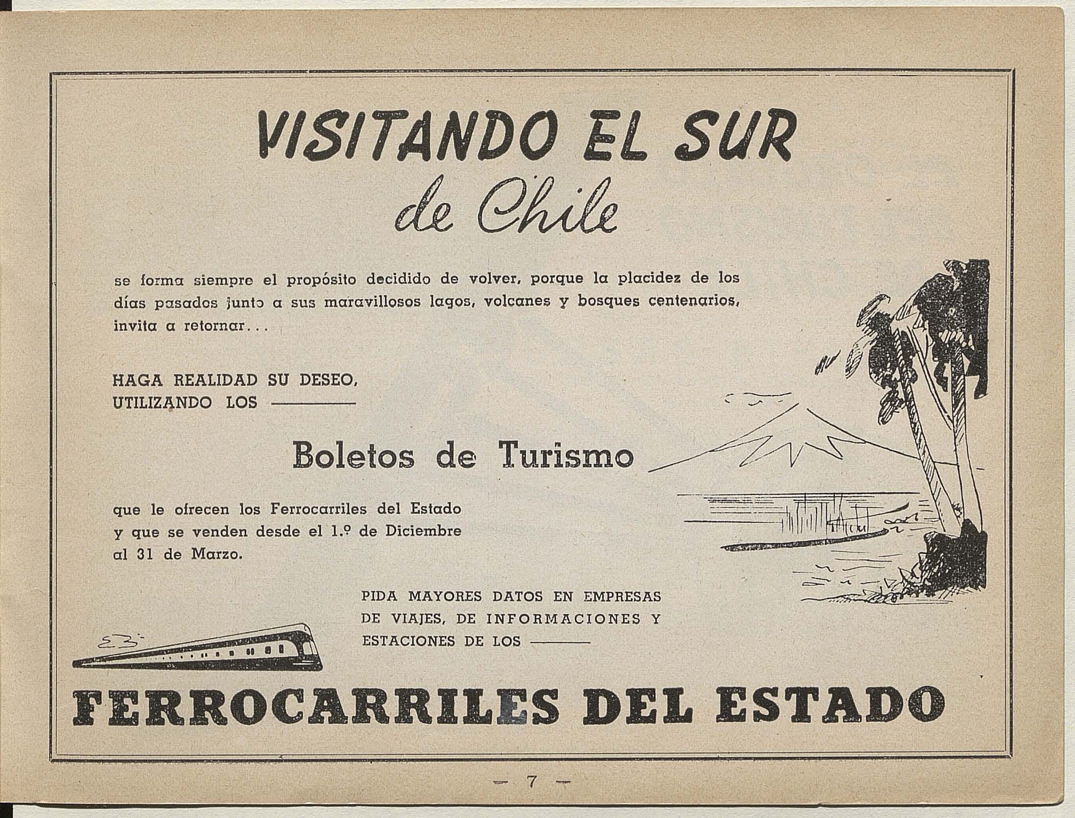 Publicidad del a Empresa de Ferrocarriles del Estado sobre el sur de Chile